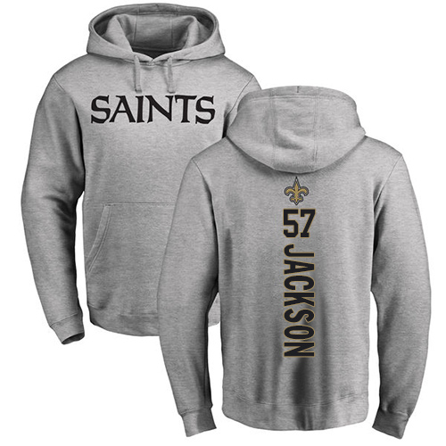 Men New Orleans Saints Ash Rickey Jackson Backer NFL Football #57 Pullover Hoodie Sweatshirts->youth nfl jersey->Youth Jersey